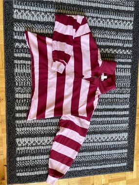 Striped Long-Sleeve Rugby Top in Pink & Wine